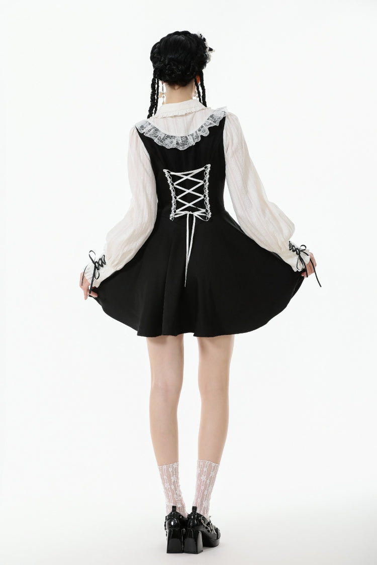 Doll Collar Long Sleeve Lace-Up Faux Two-Piece Gothic Graduation Dress