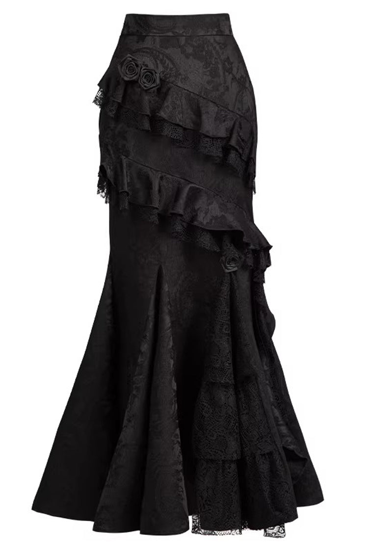 Black Multi-Layer Jacquard Ruffled Witch Gothic Skirt - Letters & Poems · Twilight
