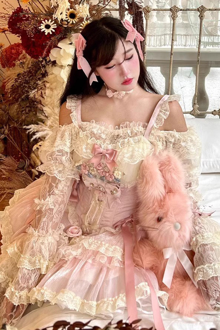 Pink Lace Flower Love Song Dress with Bowknot Details