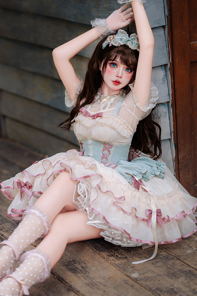 Ivory Ballet Bow Lace-Up Sweet JSK Dress