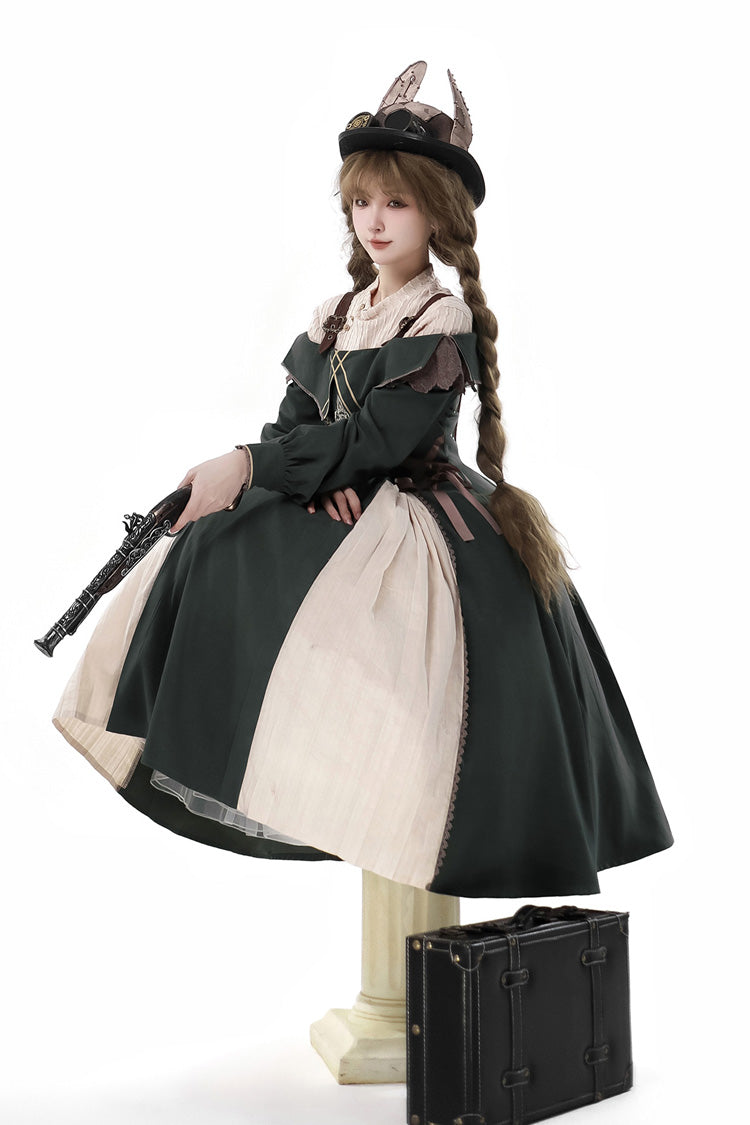 Emerald Long-Sleeve Ruffled Embroidered Bowknot Gothic Princess Lolita Dress