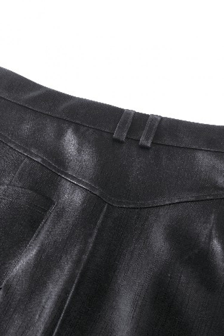 Coal Leather Skirt with Buckle Accents and Side Slit