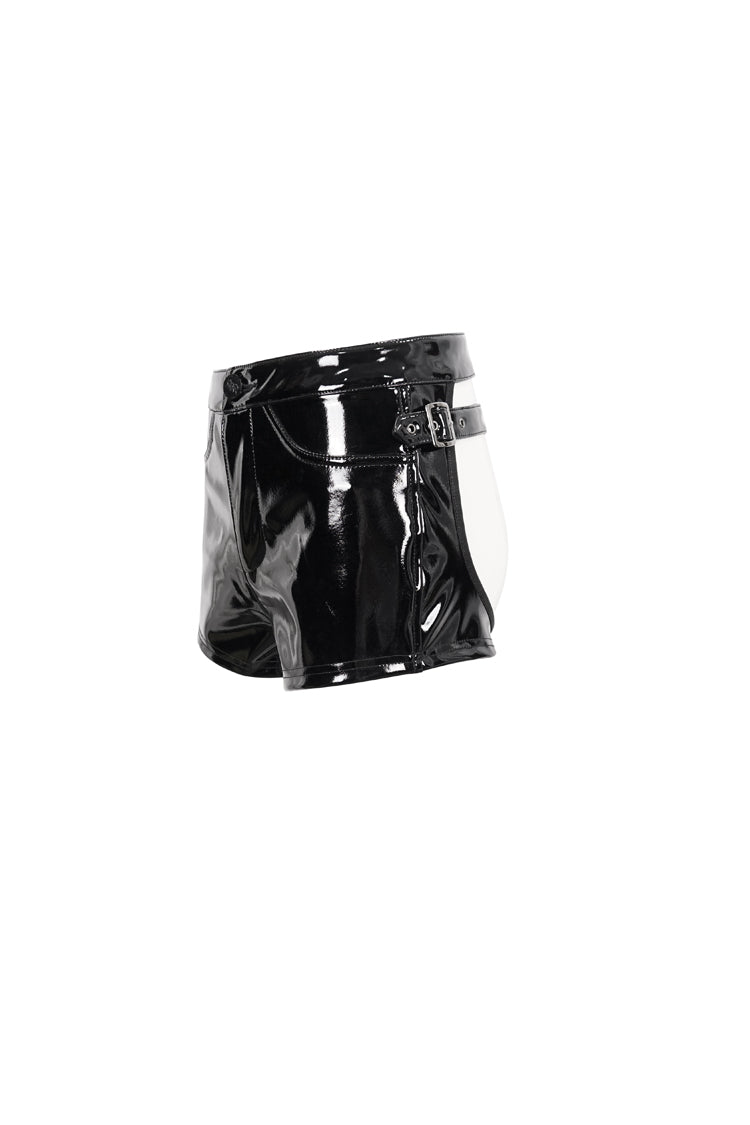 Patent Leather Shorts with Detachable Gusset - Punk Style