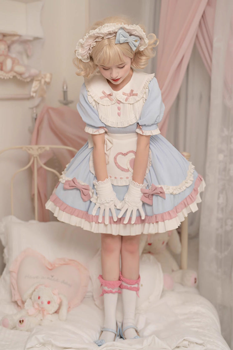 Azure Maid-Style Sweet Princess Dress with Puff Sleeves