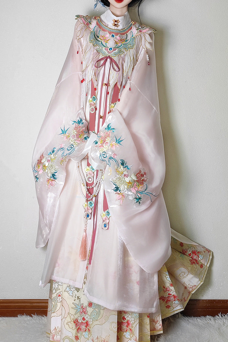 Pink Embroidered Collared Hanfu Ensemble