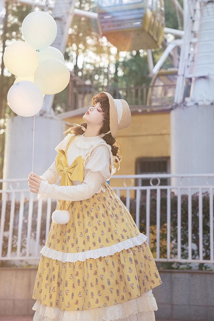 Yellow Stuffed Bear Printed Bow Sweet Lolita Jumper Dress