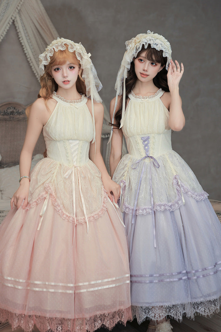 Halterneck Sleeveless Printed Lace Corset Lolita JSK Set