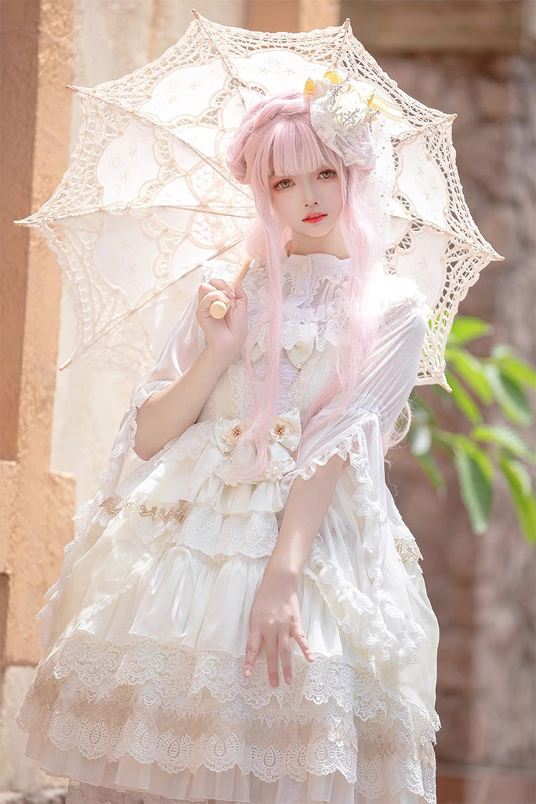 Multi-Layer Sleeveless Undine's Tears Print Ruffle Hanayome Bowknot Sweet Lolita Jsk Dress - 2 Colors