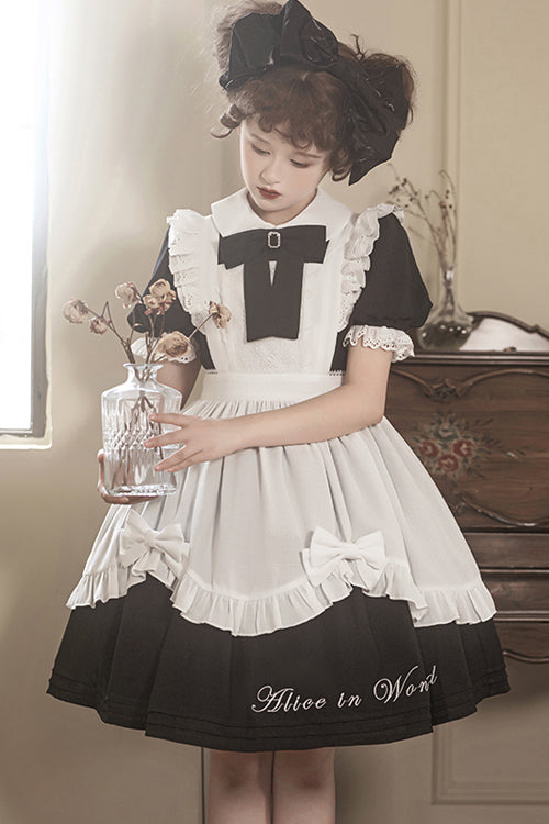 Sweet Lolita Dress with Apron - Lace Puff Sleeve
