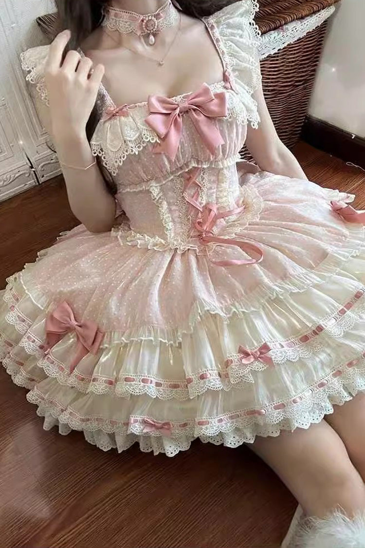 Rose Triple-Layer Bowknot Corset Sweet Princess Ballet Jumper Dress