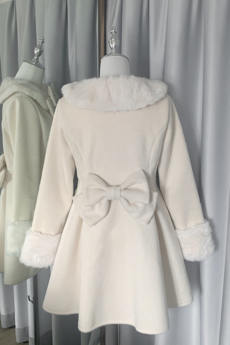 Snow Plush Thickened Long-Sleeve Bowknot Sweet Lolita Coat, Two Shades