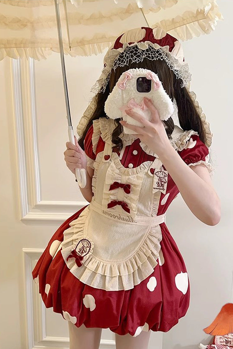 Red Mushrooms Print Short Sleeves Bow Sweet Lolita Jsk Dress