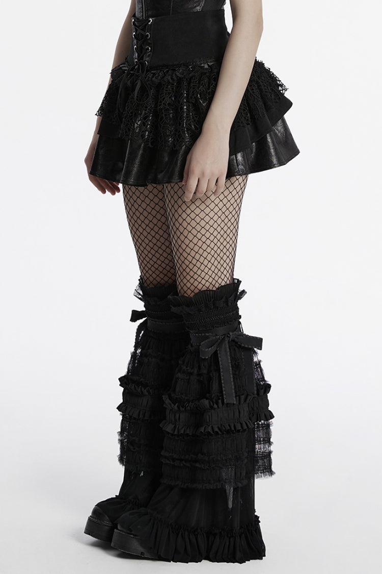Punk Skirt with Lace-Up and Mesh Panels, Black