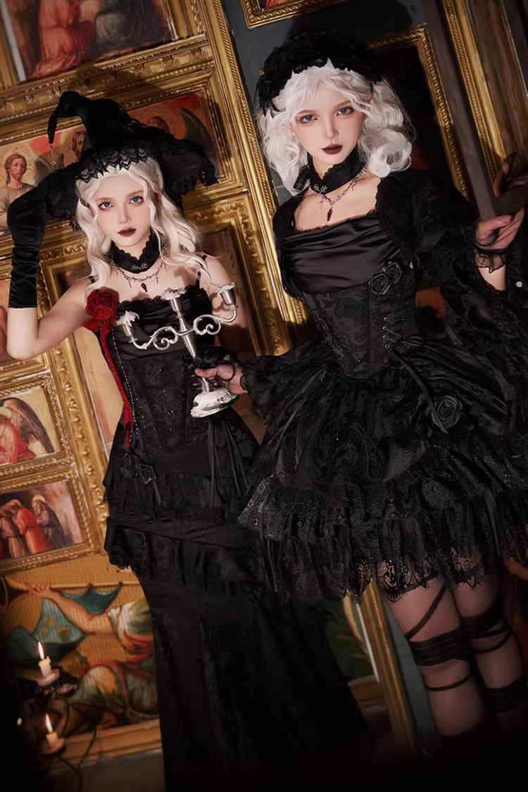 Black Multi-Layer Jacquard Ruffled Witch Gothic Skirt - Letters & Poems · Twilight