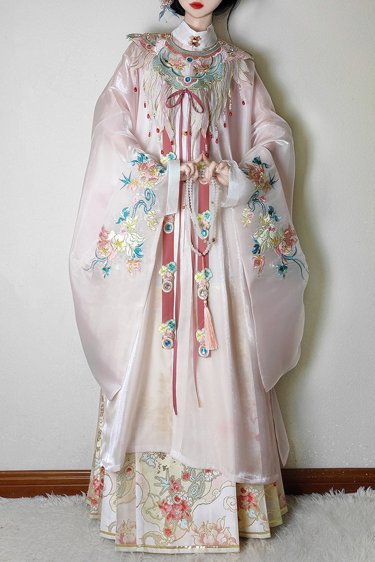 Pink Embroidered Collared Hanfu Ensemble