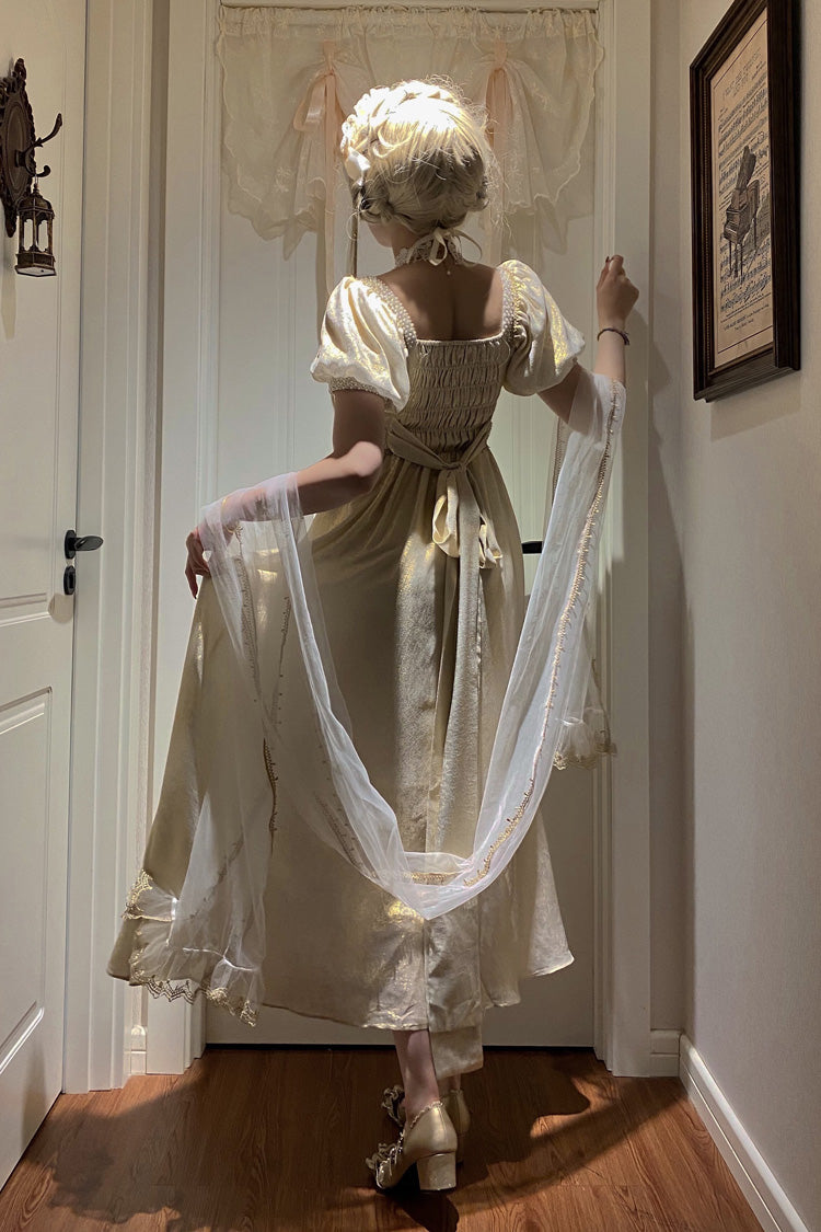 Moonlight Amber Short Sleeve High Waisted Pearl Classic Vintage Palace Dress