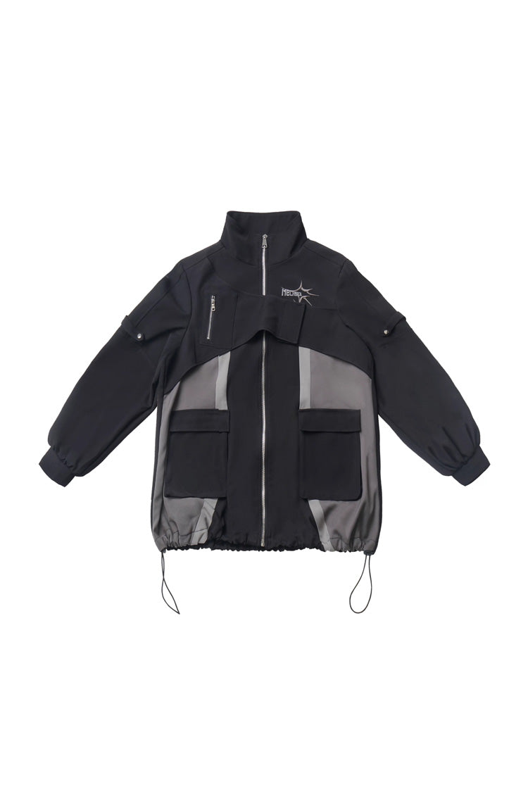 Black Techwear Zip Spliced Gothic Jirai Kei Skirt & Coat Set