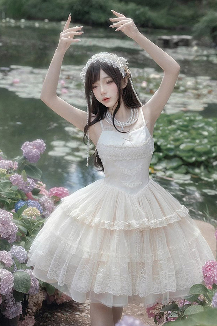 Ivory Multi-Tier Embroidered Ruffle Sweet Lolita JSK Short