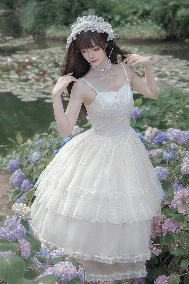 Ivory Multi-Tier Embroidered Ruffle Elegant Lolita JSK Long