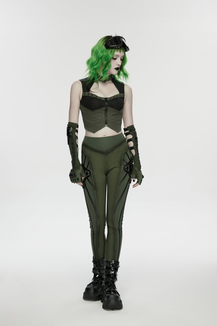 Armor-Accentuated Paneled Slim Punk Leggings