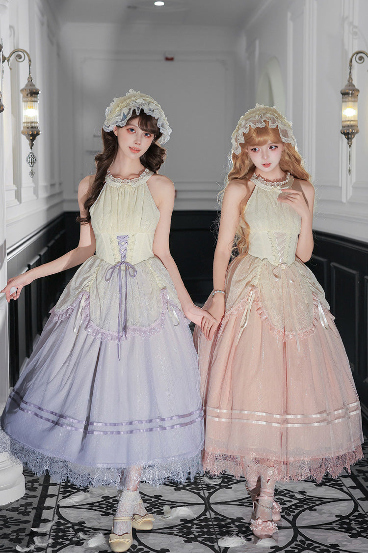 Halterneck Sleeveless Printed Lace Corset Lolita JSK Set