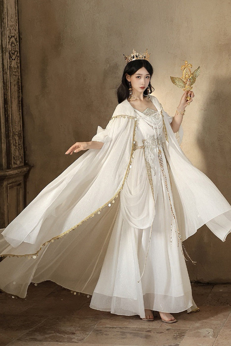 White Sleeveless Ruffled Gothic JSK Dress Set