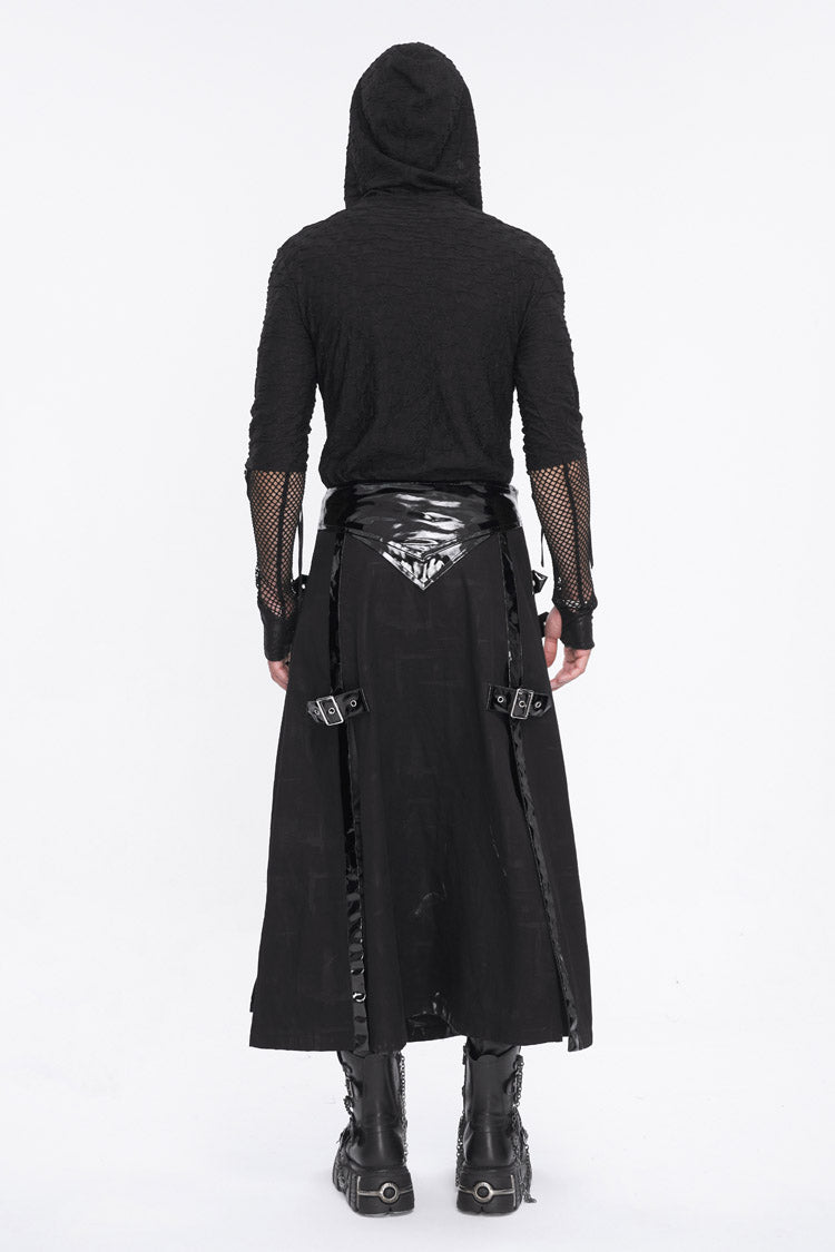 Mesh Spliced Long Sleeve Punk Hoodie for Men with Lace-Up Front