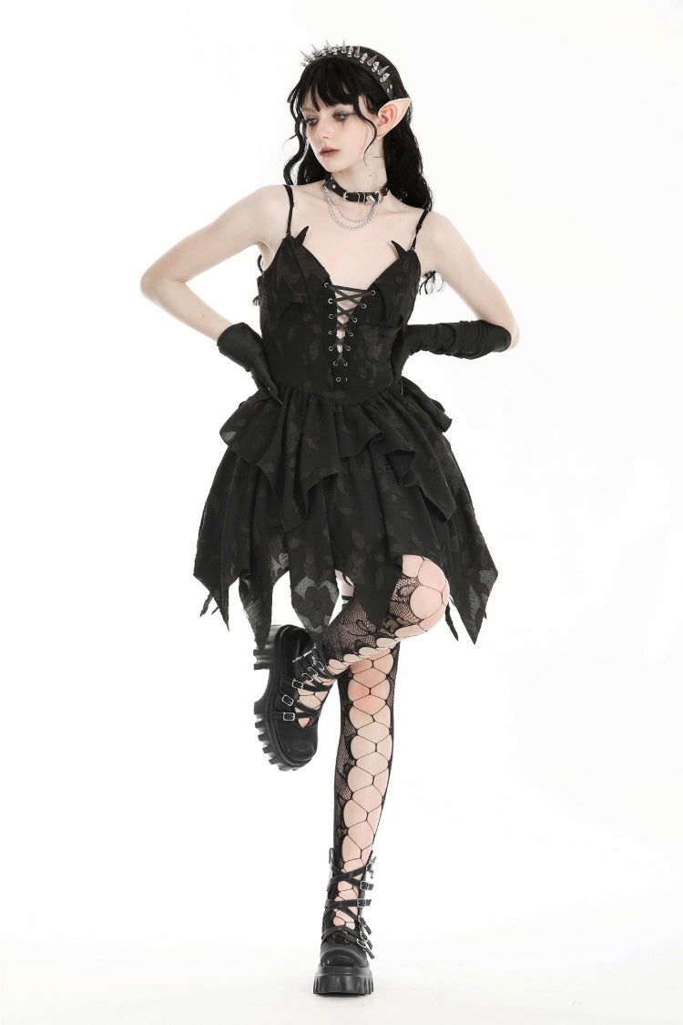 Halloween Printed Irregular Gothic Slip Dress with V-Neck