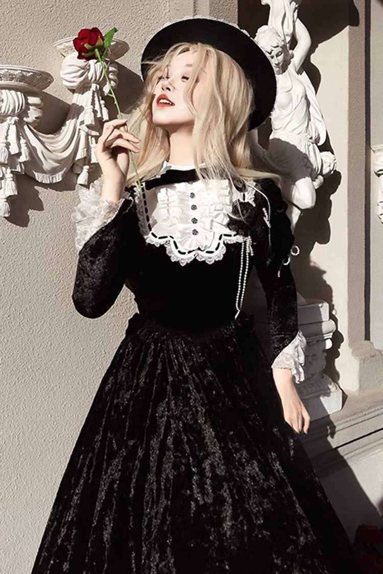 Black Long Sleeve Ruffle Bow Lace Gothic Lolita Dress