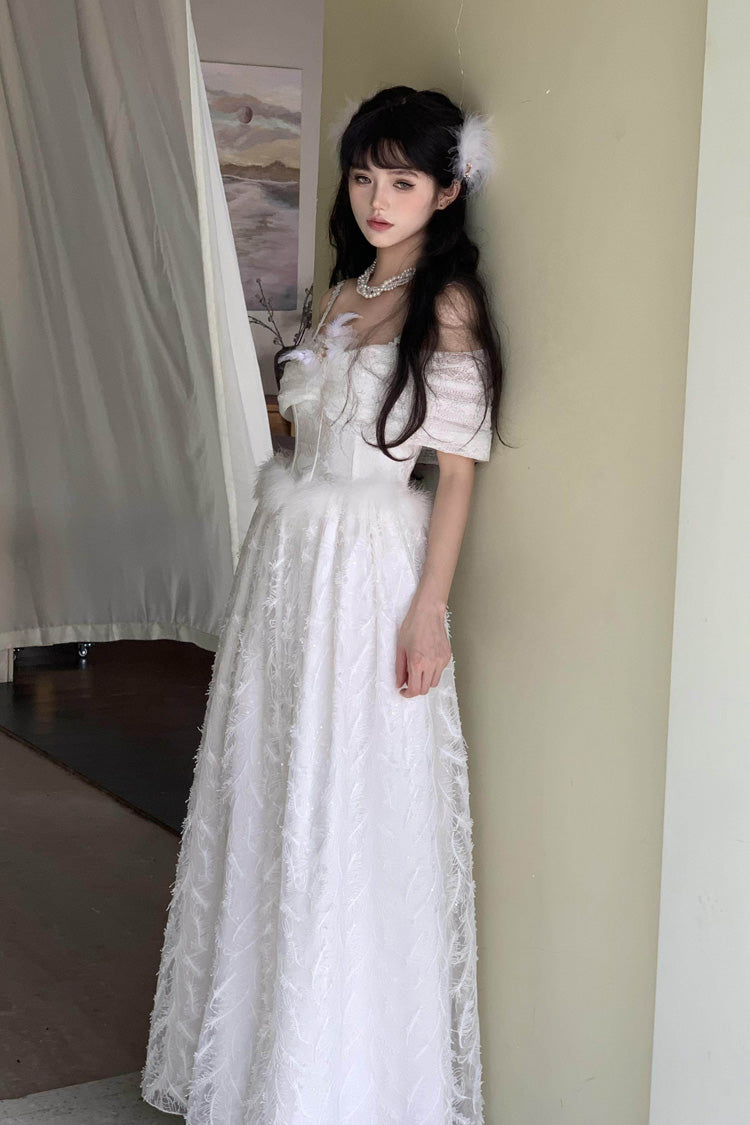 Ivory Moonlight Off-Shoulder Jacquard Embroidered Bow Gothic JSK