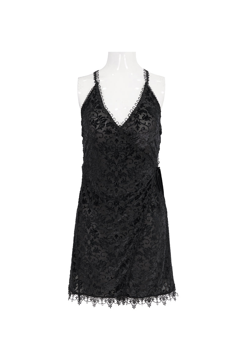 Velvet Jacquard Lace-Up Gown with Deep Neckline