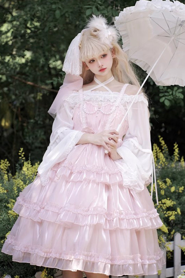 Blush Sheer Layered Ruffle Bow Elegant Lolita Gown