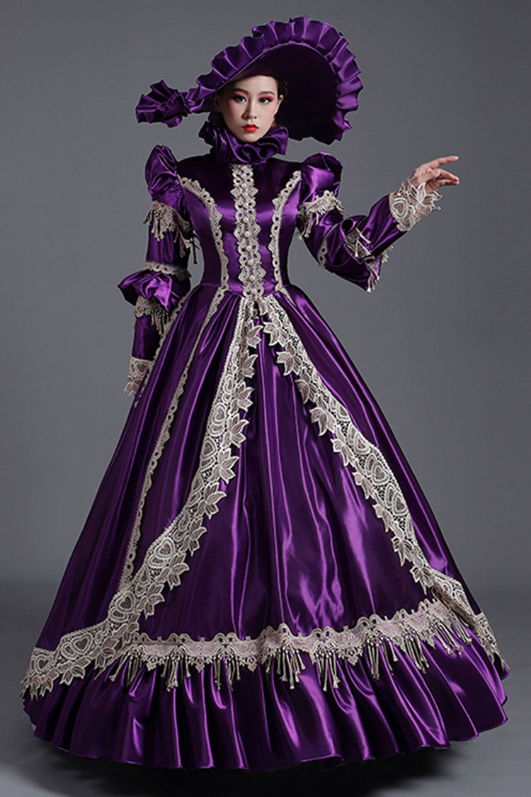 Lavender High-Collar Cardigan Ruffled Victorian Prom Dress