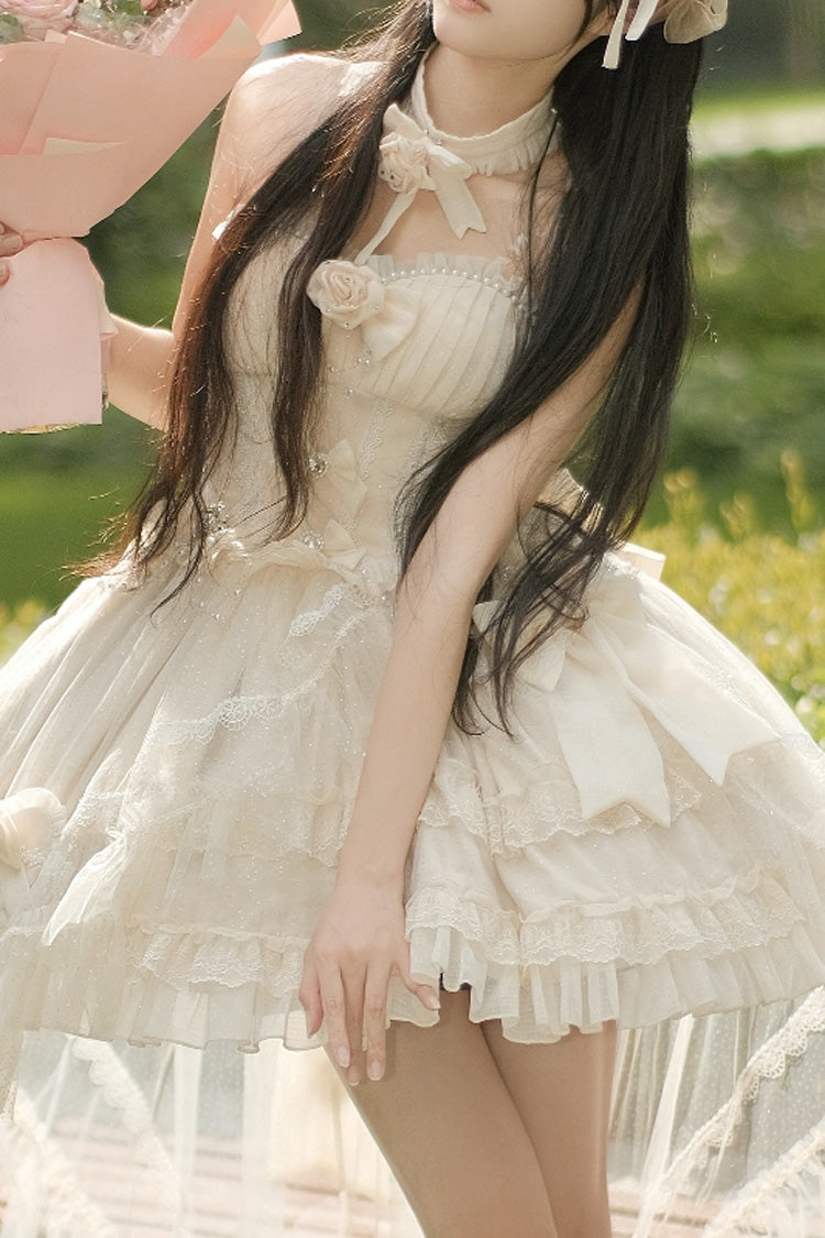 Ivory Galaxy-Printed Sweet Tube Top Dress with Ruffles