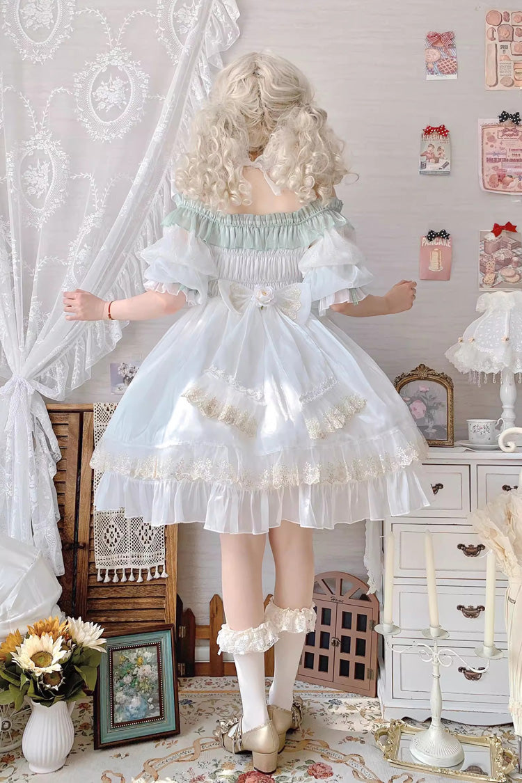 Long Sleeve Multi-Layer Ruffle Bow Lace Lace-Up Sweet Princess Lolita Dress - Green