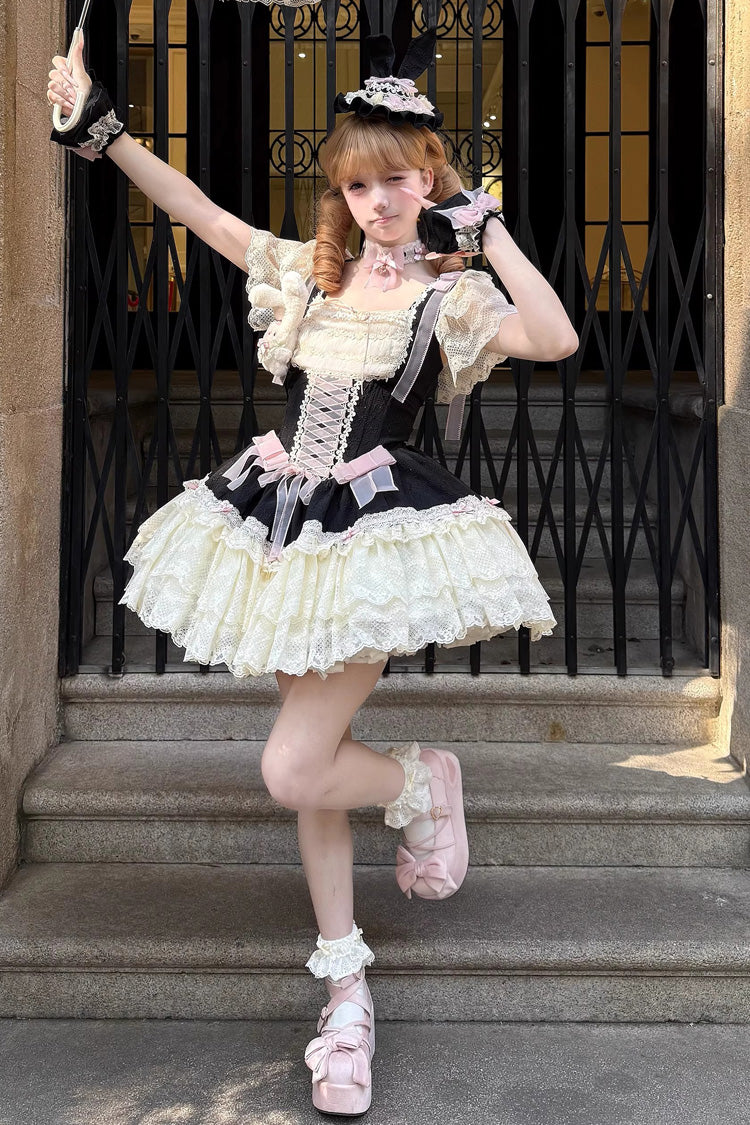 Goodnight Alice Sleeveless Ruffled Bow Lace-Up Sweet Lolita Jumper Dress Three Colors