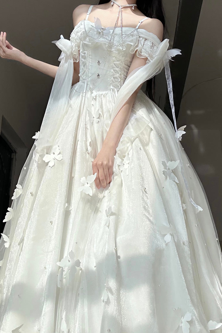 Ivory Butterfly Decorated JSK Dress with Bowknot - Summer Wind Chimes