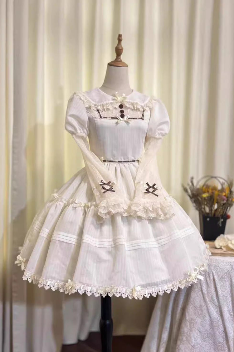 White Lapel Collar Long Sleeve Hollow Sweet Princess Lolita Dress