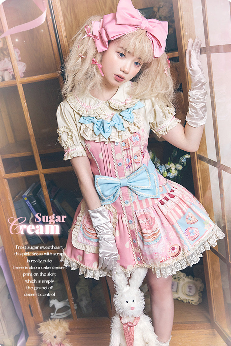 Dessert Print Bowknot Strap Sweet Dress