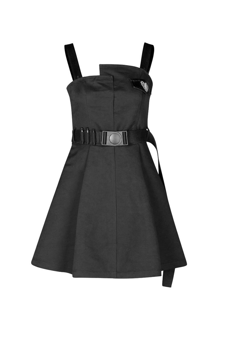 High Waist Belted PU Leather Strap Irregular Steam Punk Dress
