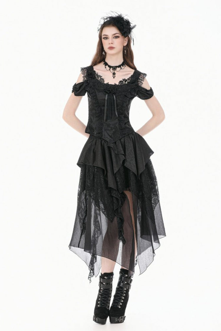 Jacquard Rose Sweetheart Neckline Lace Trim Cut-Out Gothic Corset Top for Women
