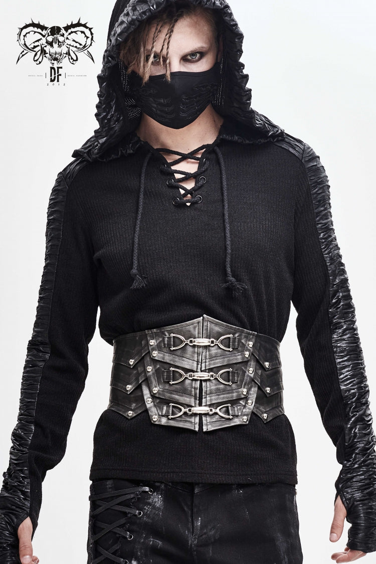 Men's Punk Faux Leather Belt with Lace-Up Detail