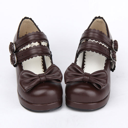 Sweet Lolita Shoes with Double Buckle and Bowknot