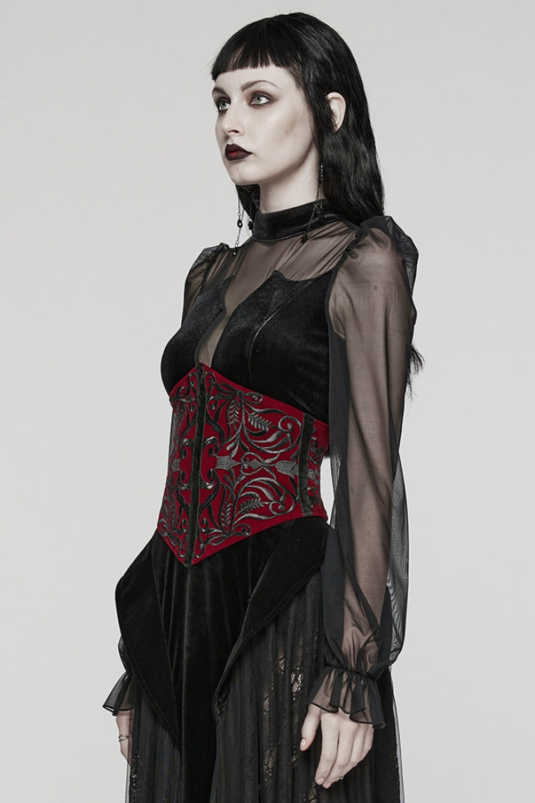 Gothic Corset with Lace-Up Zipper, Embroidered Women's Top