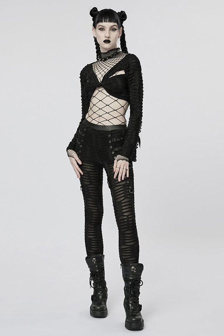 Jet-Black Stretch Knit Tee with Twisted Detail for Women