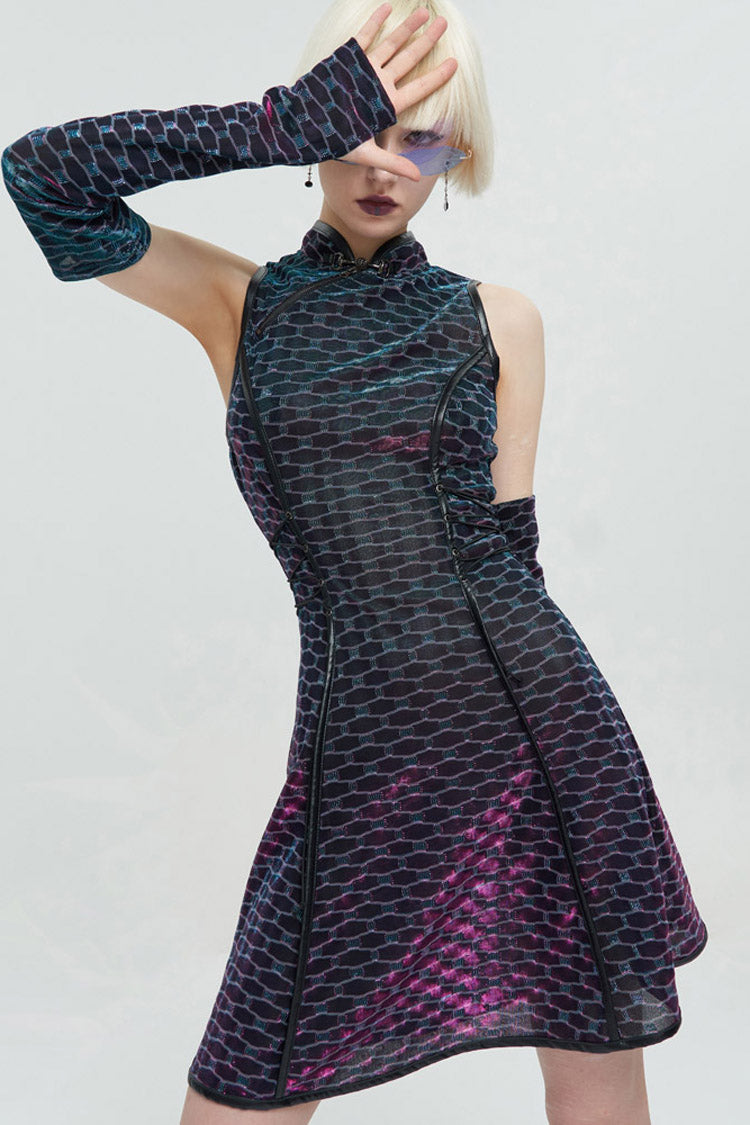 Chinese Style Cheongsam Collar Sleeveless Short Dress