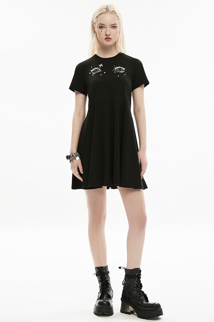 Punk Dress with 3D Eye Print and Lace Details