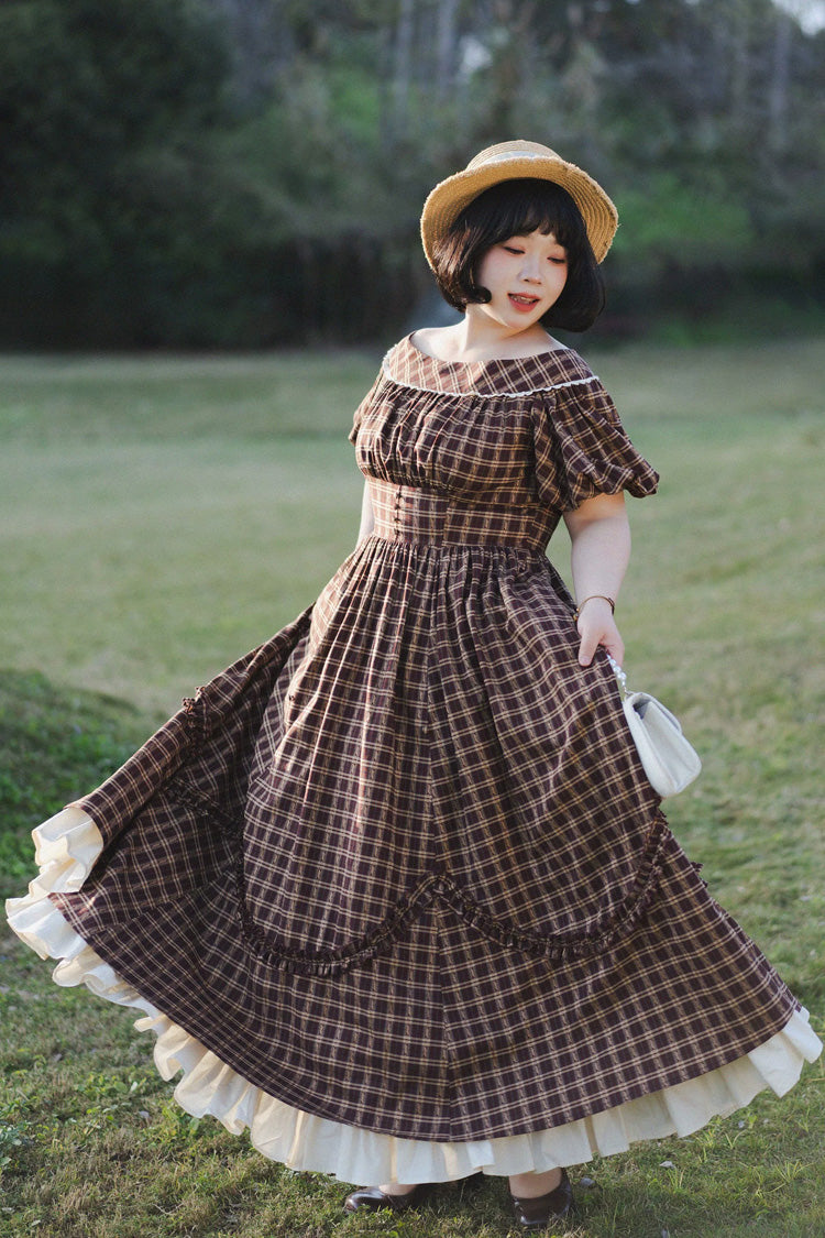 Crimson Forest Picnic Boatneck Tee-Frill Hem Vintage Elegant Lolita Gown