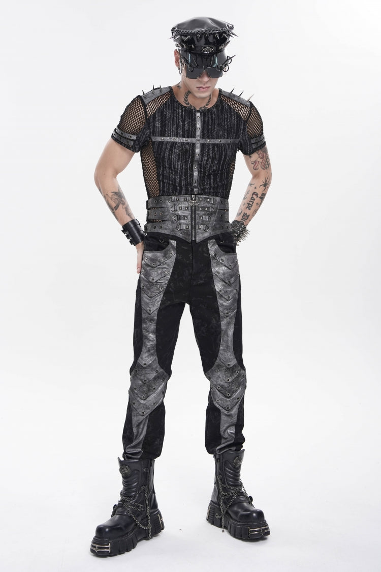 Studded Zippered Eyelet Punk Belt, Black Layered