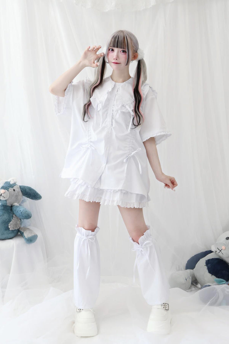 Japanese Blouse with Doll Collar, Long Sleeves, Ruffles, and Bow, 3 Colors